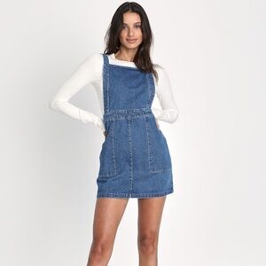 Lulus Complete Crush Medium Wash Denim Mini Overall Dress Blue - Size M
